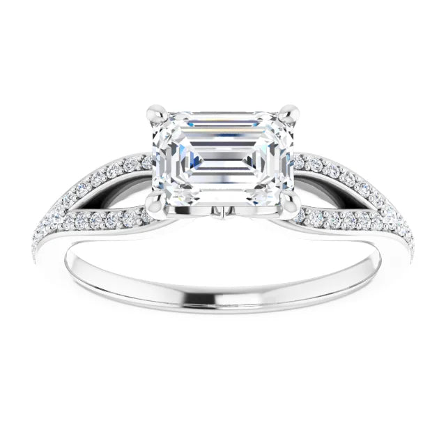 Emerald White Gold East West Split Band Moissanite Engagement Ring