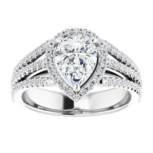 Pear White Gold Halo Split Pave Moissanite Engagement Ring