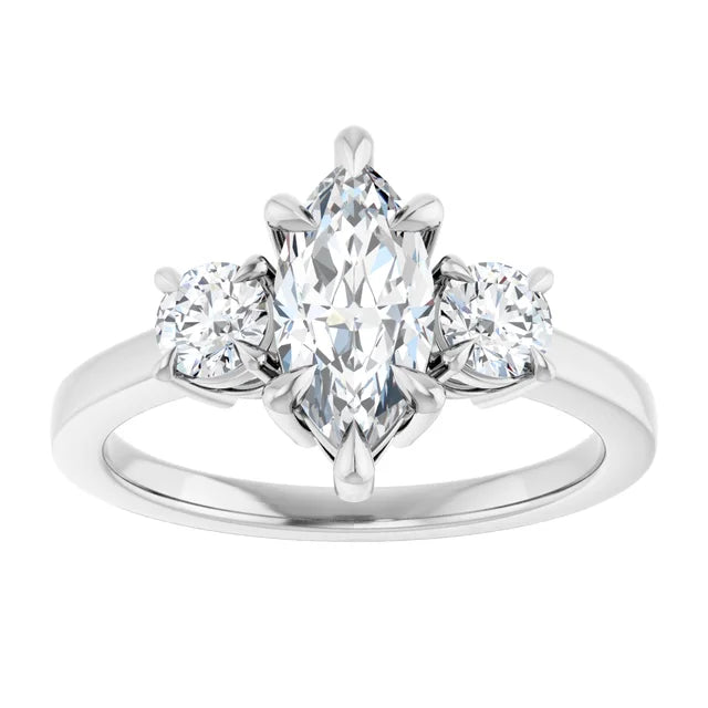 Marquise White Gold Tri Stone Moissanite Engagement Ring