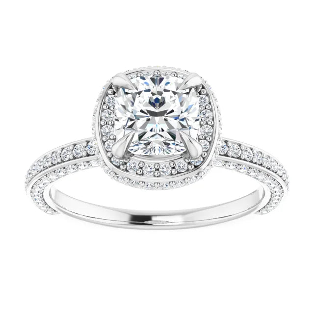 Cushion White Gold Halo Pave Style Moissanite Engagement Ring