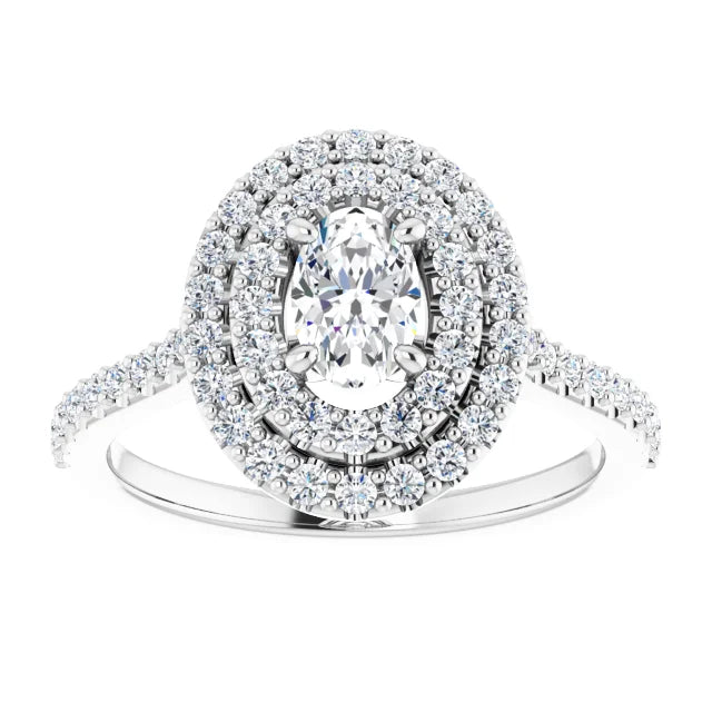 Oval Double Halo White Gold Lab Diamond Engagement Ring