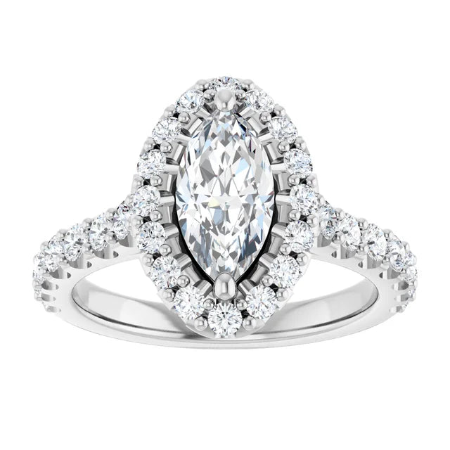 Marquise White Gold Halo Moissanite Engagement Ring