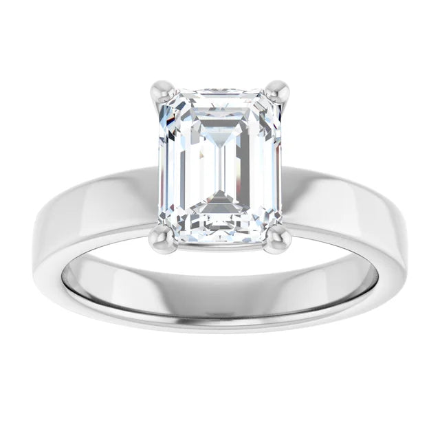 Emerald White Gold Wide Band Solitaire Moissanite Engagement Ring