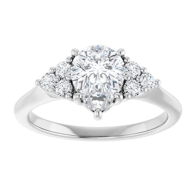 Pear White Gold Accent Style Moissanite Engagement Ring