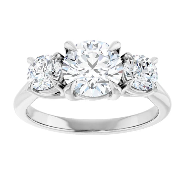 Round Brilliant White Gold Tri Stone Moissanite Engagement Ring