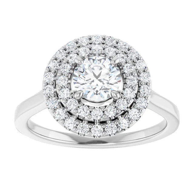 Round Brilliant White Gold Double Halo Solitaire Moissanite Engagement Ring