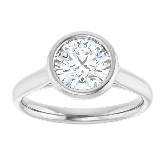 Round Brilliant White Gold Solitaire Bezel Moissanite Engagement Ring