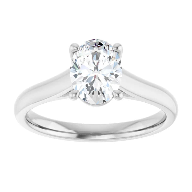 Four Claw Oval White Gold Solitaire Moissanite Engagement Ring