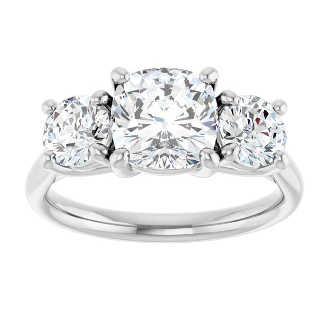 Cushion White Gold Tri Stone Moissanite Engagement Ring