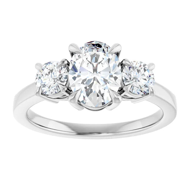 Oval White Gold Tri Stone Moissanite Engagement Ring