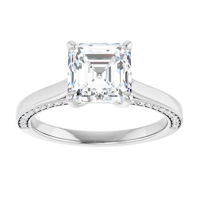 Asscher White Gold Solitaire Moissanite Engagement Ring