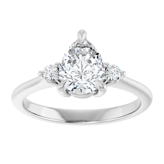 Pear White Gold Accent Moissanite Engagement Ring