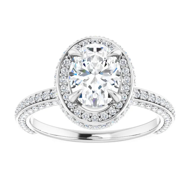 Oval White Gold Halo Pave Style Moissanite Engagement Ring