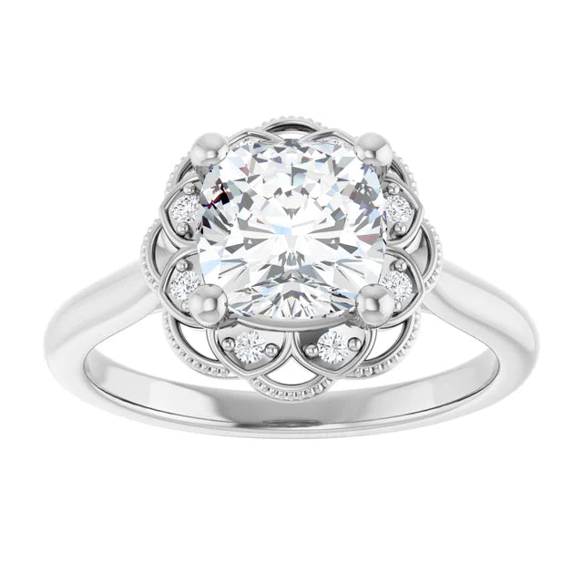 Cushion White Gold Halo Moissanite Engagement Ring