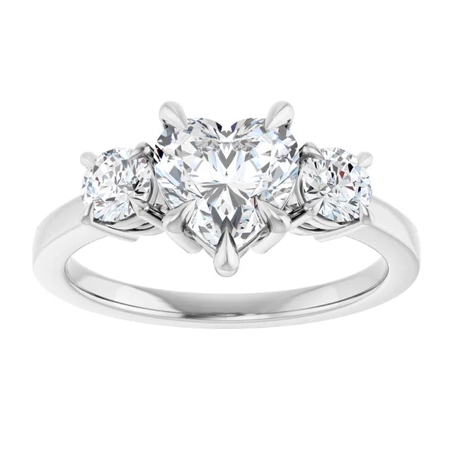 Heart White Gold Tri Stone Moissanite Engagement Ring