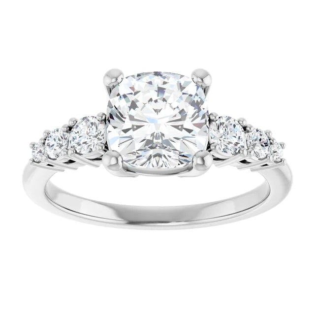Cushion Multi Stone Accent Style Engagement Ring