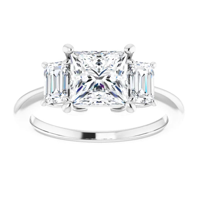 Princess White Gold Tri Stone Moissanite Engagement Ring
