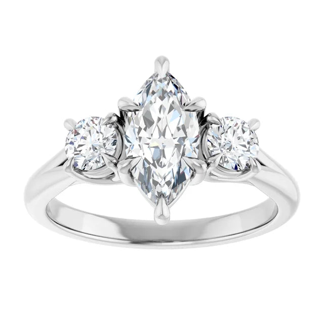 Marquise White Gold Tri Stone Moissanite Engagement Ring