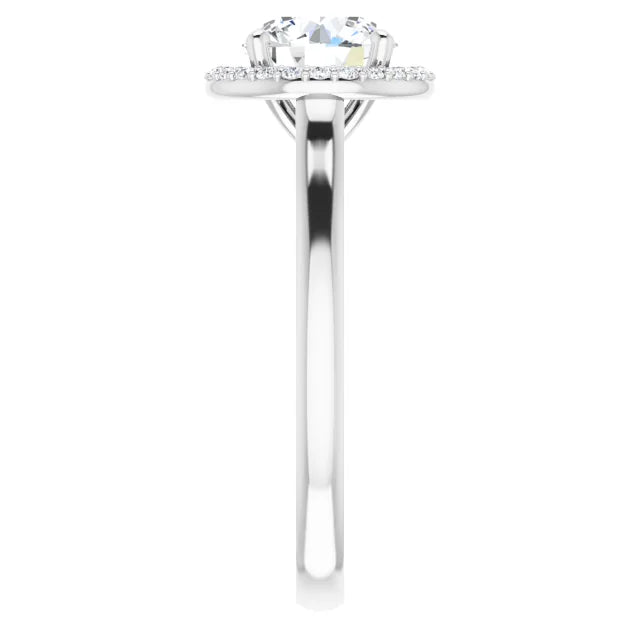 White Gold Round Brilliant Halo Solitaire Engagement Ring. Moissanite