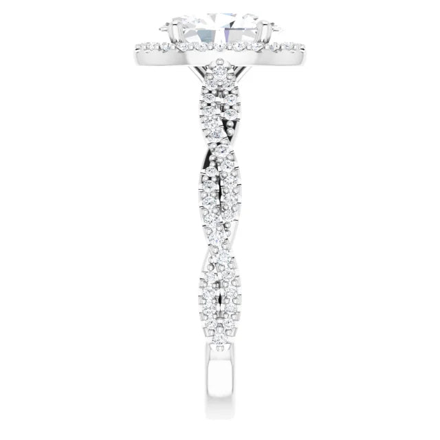 Oval White Gold Halo Twist Pave Moissanite Engagement Ring