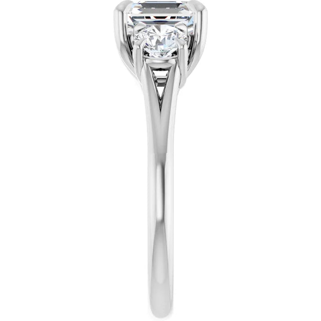 Asscher White Gold Tri Stone Moissanite Engagement Ring