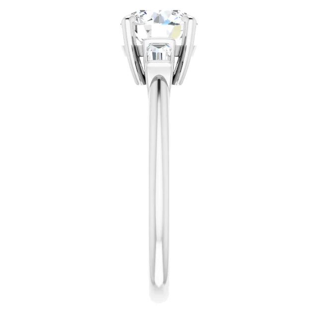 Round Brilliant White Gold Baguette Accent Moissanite Engagement Ring