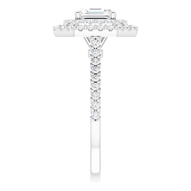 Asscher Double Halo White Gold Moissanite Engagement Ring