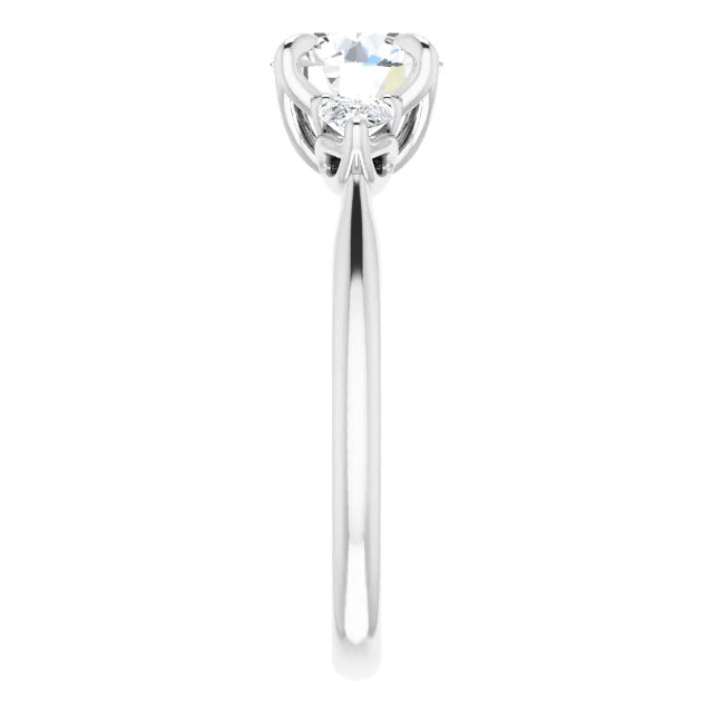 Round Brilliant Tri -Stone Style Pear Accent Engagement Ring
