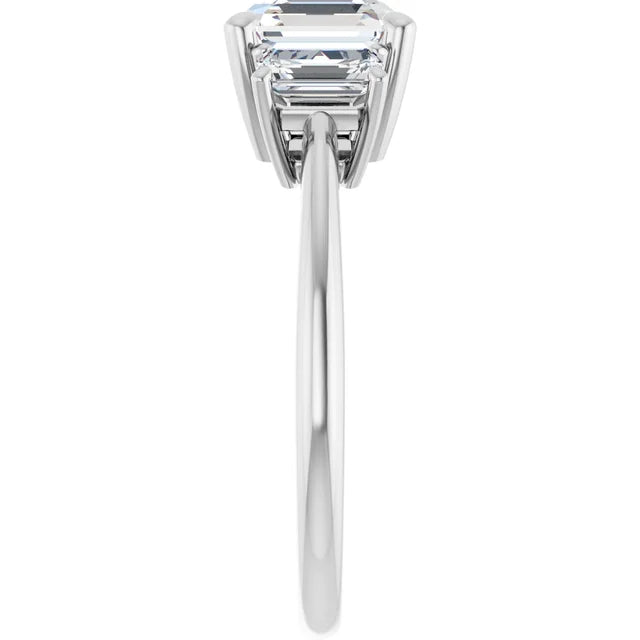 Asscher White Gold Tri Stone Moissanite Engagement Ring