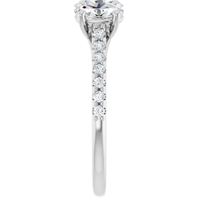 Oval White Gold Tri Stone Moissanite Engagement Ring
