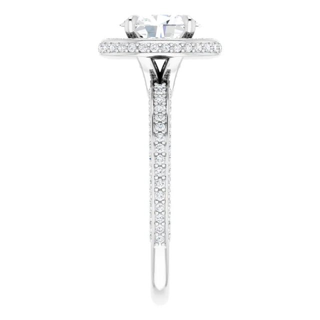 Oval White Gold Halo Pave Style Moissanite Engagement Ring
