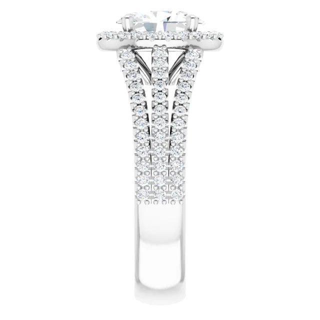 Oval White Gold Halo Split Pave Moissanite Engagement Ring