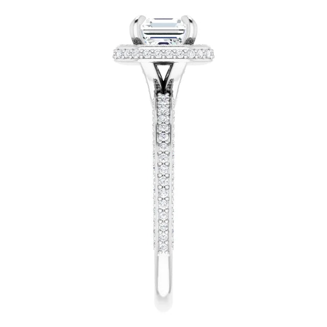 Asscher White Gold Halo Pave Style Moissanite Engagement Ring