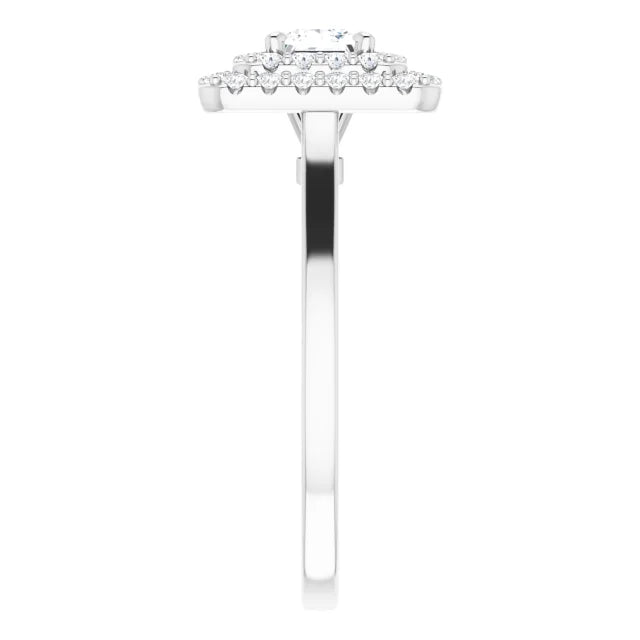 Princess White Gold Double Halo Solitaire Moissanite Engagement Ring