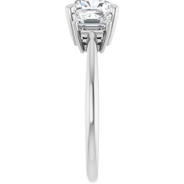 Cushion White Gold Tri Stone Moissanite Engagement Ring