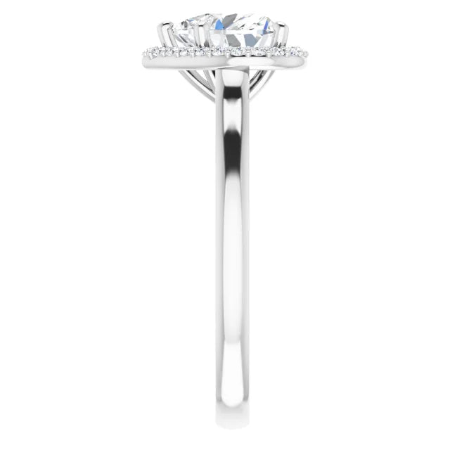 White Gold Heart Halo Solitaire Engagement Ring. Moissanite
