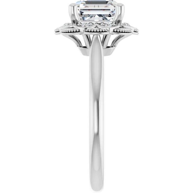 Asscher White Gold Halo Moissanite Engagement Ring