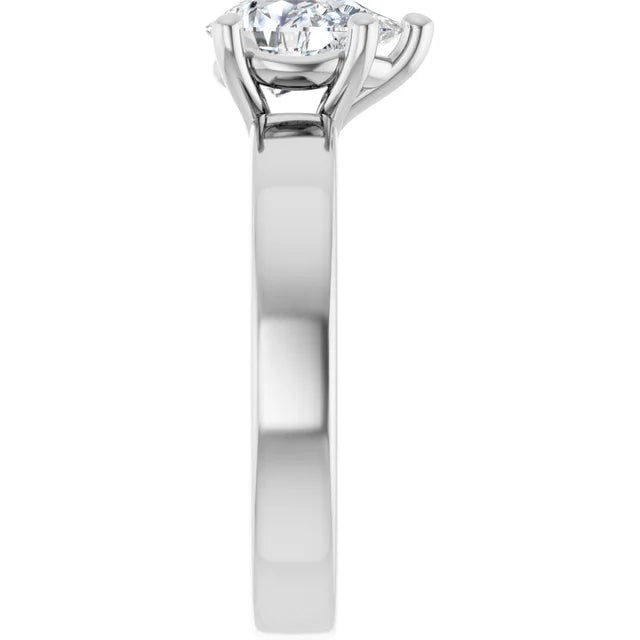 Pear White Gold Wide Band Solitaire Moissanite Engagement Ring