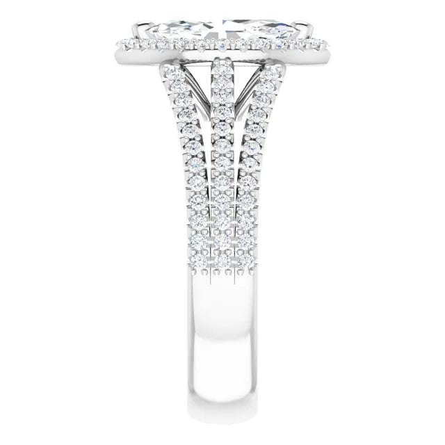 Marquise White Gold Halo Split Pave Moissanite Engagement Ring
