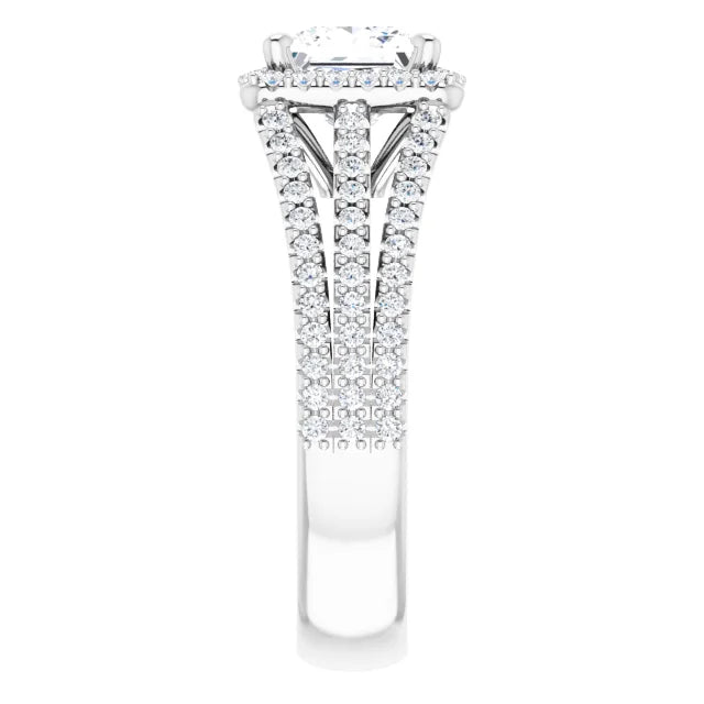 Princess White Gold Halo Split Pave Moissanite Engagement Ring