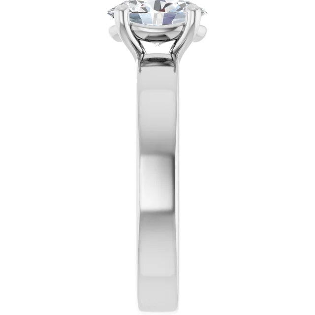 Oval White Gold Wide Band Solitaire Moissanite Engagement Ring