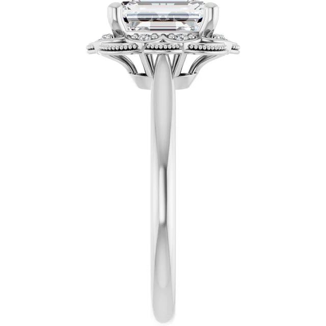 Emerald White Gold Halo Moissanite Engagement Ring