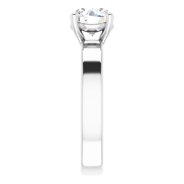 Round Brilliant White Gold Wide Band Solitaire Moissanite Engagement Ring