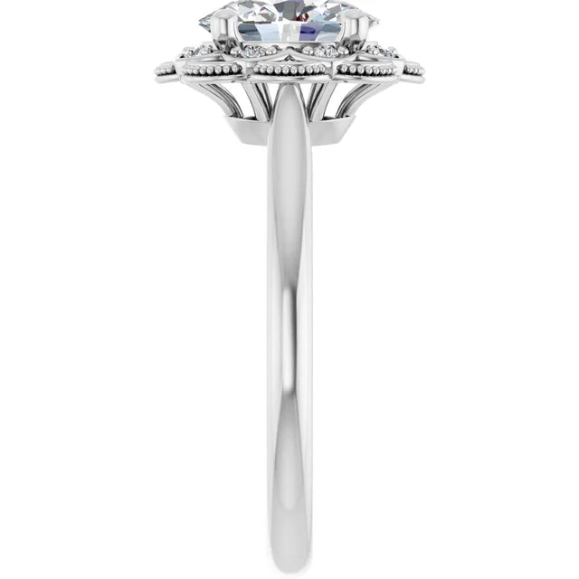 Oval White Gold Halo Moissanite Engagement Ring
