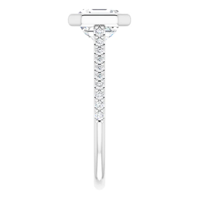 Asscher White Gold Bezel Pave Moissanite Engagement Ring
