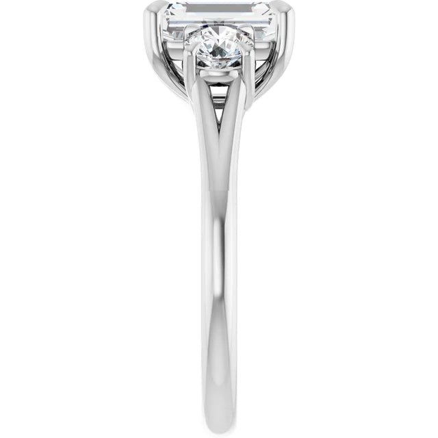 Emerald White Gold Tri Stone Moissanite Engagement Ring