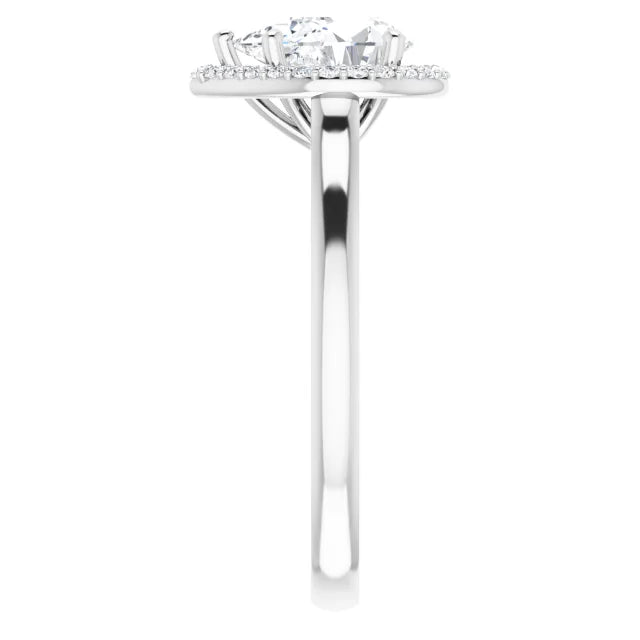 White Gold Pear Halo Solitaire Engagement Ring. Moissanite