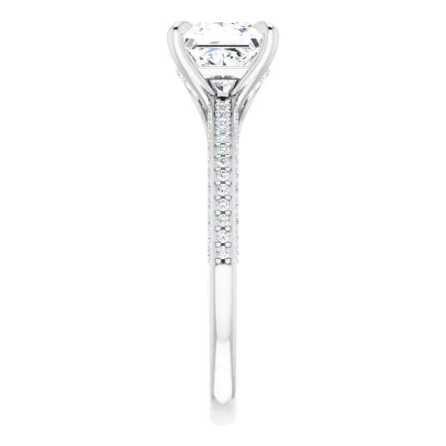 Princess White Gold Pave Moissanite Engagement Ring