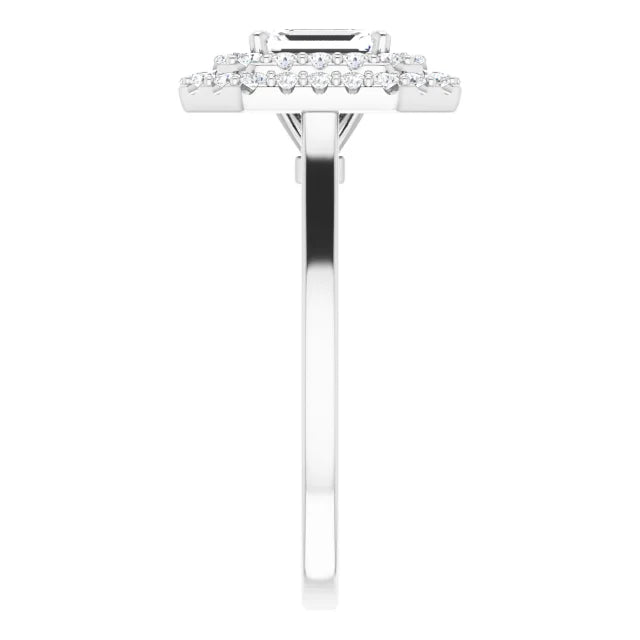 Emerald White Gold Double Halo Solitaire Moissanite Engagement Ring