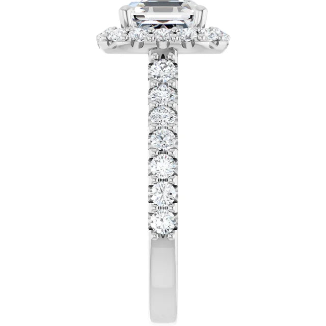 Asscher White Gold Halo Moissanite Engagement Ring
